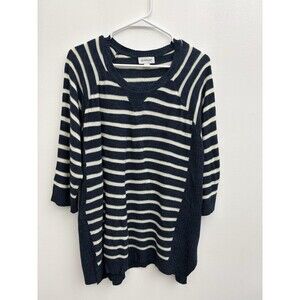 Avenue Sweater Women’s 18/20 Blue White Striped Nautical Pullover 3/4 Sleeve